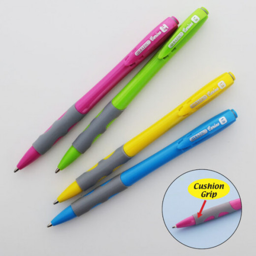 Bazic Retractable Pen With Cushion Grip, 4 Packs