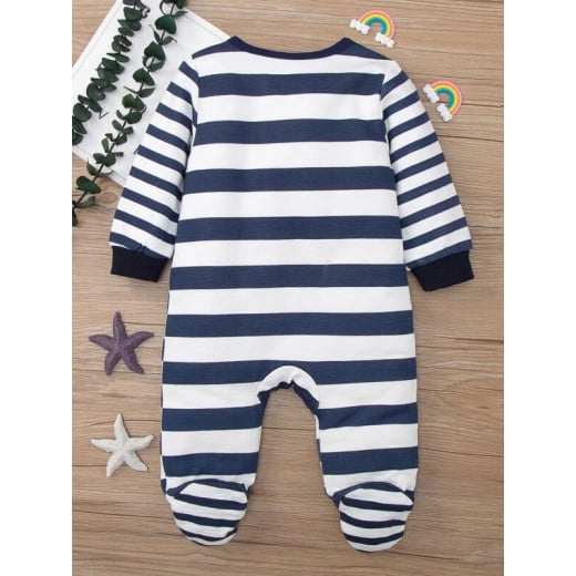 Baby Striped Oblique Snap Button Footed Sleep Jumpsuit 3 Months