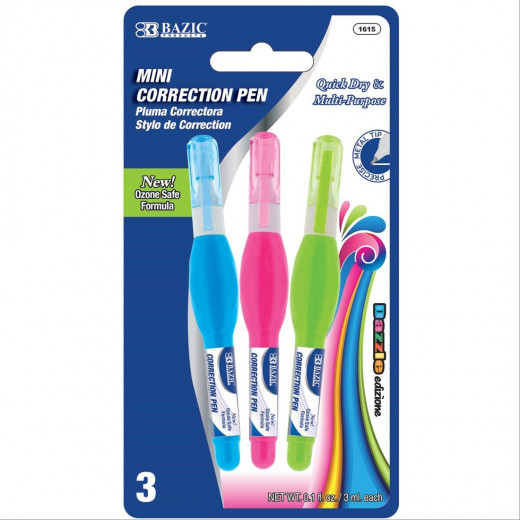 BAZIC Metal Tip Mini Correction Pen 3ml Set of 3