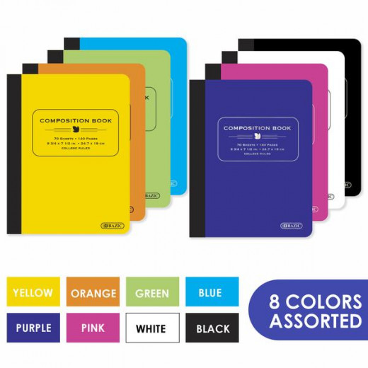 Bazic Composition Book Poly Cover College Ruled, 70 sheet, Assorted