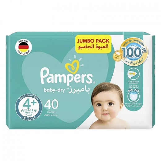Pampers Active Baby Dry Diapers, Douple Pack, Maxi Plus, Size 4+, 9-16 kg, 40 Diapers