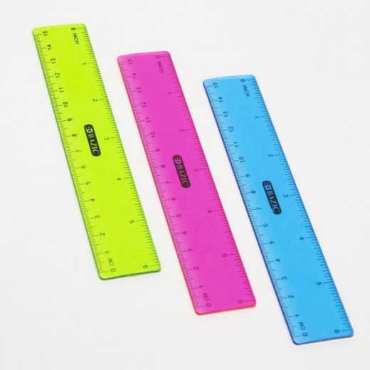 Bazic Plastic Ruler, Assorted Color,15 Cm, 3 Pieces