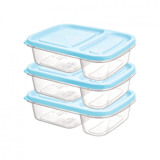 صندوق حفظ الطعام سمارت مكون من جزئين من هوبي لايف، 0.7 لتر، أزرق، 3 قطع