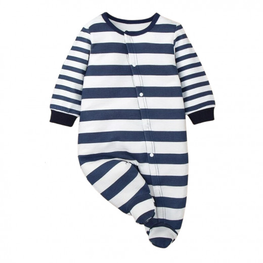 Baby Striped Oblique Snap Button Footed Sleep Jumpsuit 9-12 Months