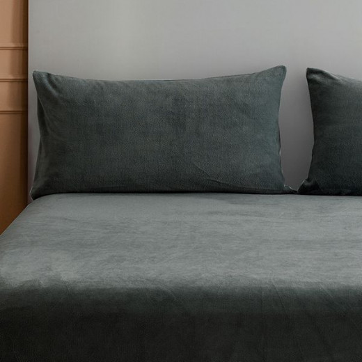 Nova home warm fit winter microfleece fitted sheet set, grey, twin size