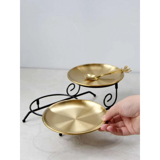 2 In 1 Stainless Steel Dessert Tray, Gold Color