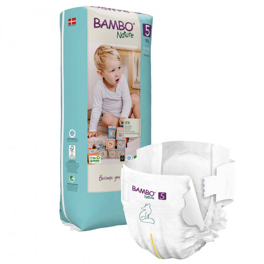 Bambo Nature Diapers Size 5 (12-18 Kg), 44 Diapers, 2 Packs + Wet Wipes, 80 Wipe, 2 Packs