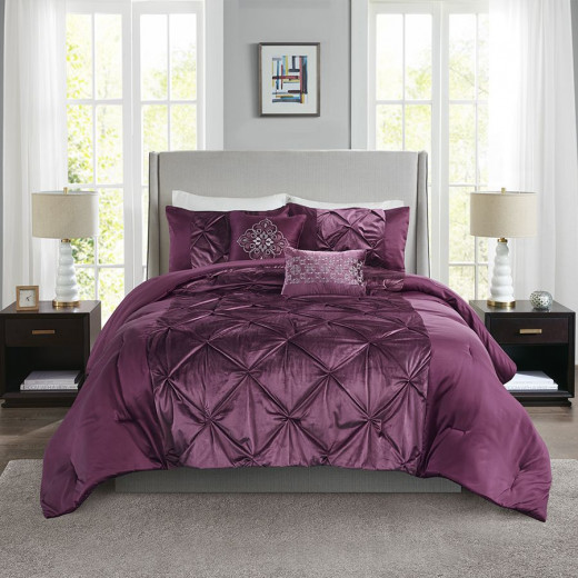 Nova Home Mia Velvet and Sateen Comforter Set, 8 Pieces, King Size, Burgundy Color