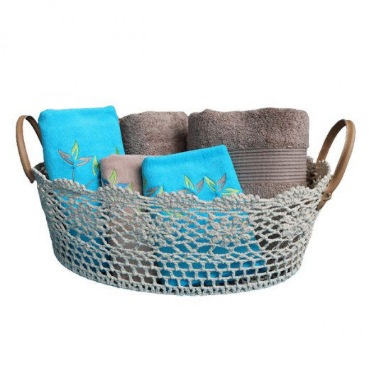 Nova Home Cotton Crochet Basket, Ivory Color