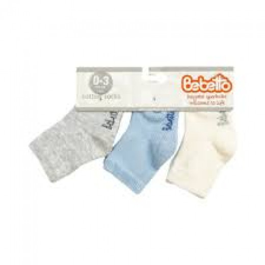 Bebetto Cotton Baby Cotton Socks, Assorted Colors, 0-6 Months, 3 Pieces