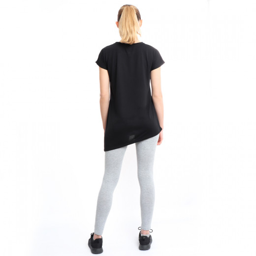 RB Women's Side High-Low T-Shirt, Large Size, Black Color