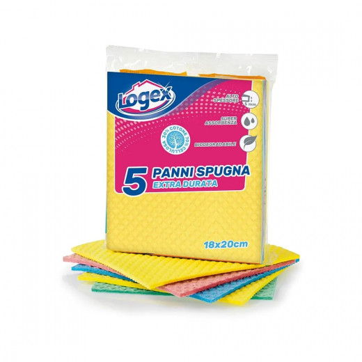 Logex Sponge Cloths for Cleaning Cellulose & Cotton, 5 Pieces