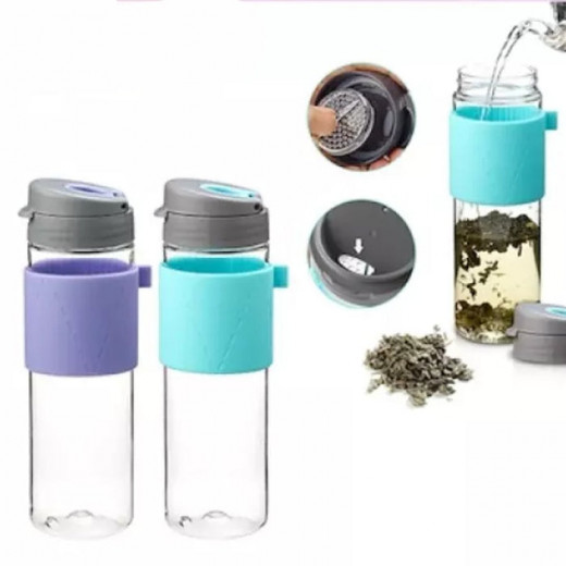 Komax Tea Bottle With Silicone Holder, Purple Color, 550 ml