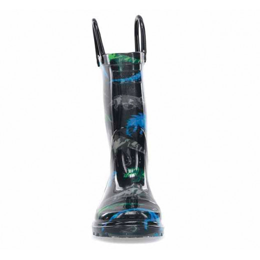 Western Chief Kids Dinosaur Friends Lighted Rain Boot, Black Color, Size 30