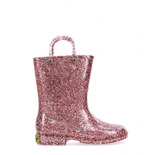 Western Chief Kids Glitter Rain Boots, Rose Gold Color, Size 28