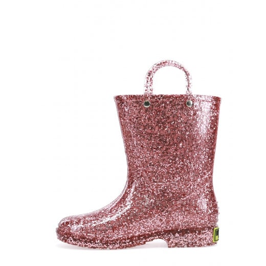 Western Chief Kids Glitter Rain Boots, Rose Gold Color, Size 22