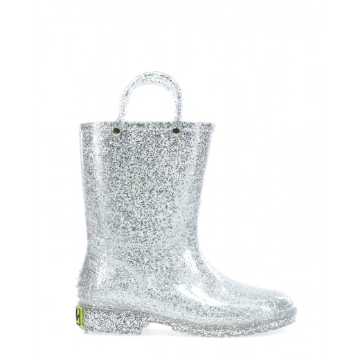 أحذية المطر اللامعة للأطفال، باللون الفضي، مقاس 24 من ويسترن شيف