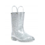 Western Chief Kids Glitter Rain Boots, Silver Color, Size 22
