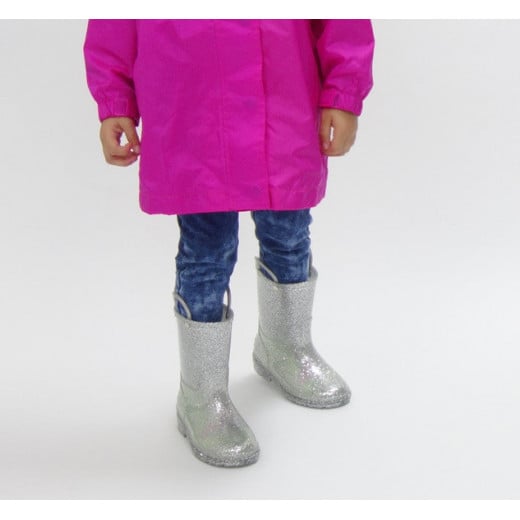 Western Chief Kids Glitter Rain Boots, Silver Color, Size 24