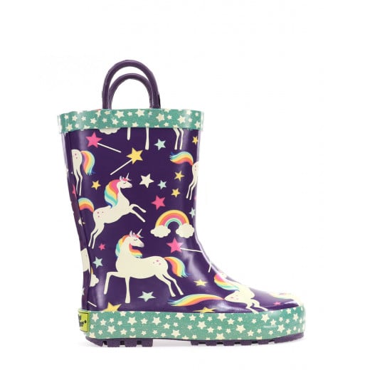 حذاء مطر للأطفال, بتصميم يونيكورن دريمز، باللون الأرجواني، مقاس 33 من ويسترن شيف