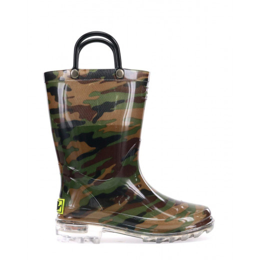 Western Chief Kids Camo Lighted Rain Boots, Green Color, Size 30