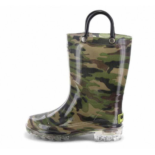 Western Chief Kids Camo Lighted Rain Boots, Green Color, Size 32
