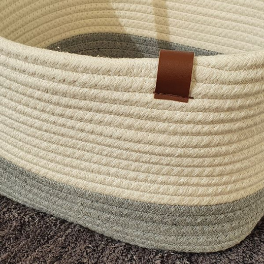 Weva vital cotton storage basket with handle set ,100% cotton , 3 pcs , ivory & grey