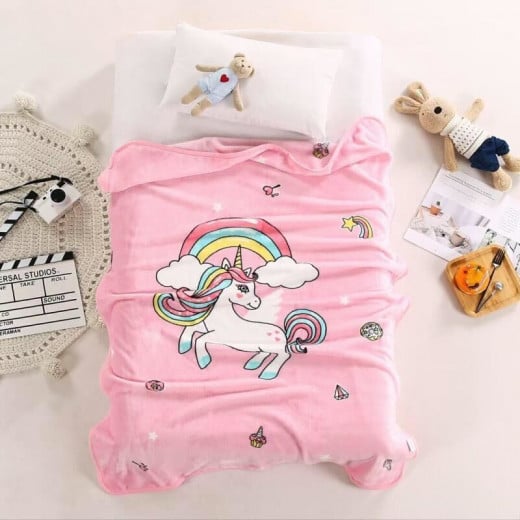 بطانية اطفال, تصميم وحيد القرن, باللون الزهري, 138 × 65 سم