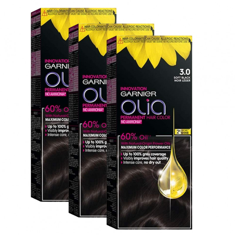 Garnier Olia Permanent Hair Color No Ammonia, Soft Black Color Number ,  3 Pieces | Garnier | | Jordan-Amman | Buy & Review