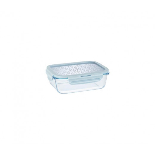 Madame Coco Rectangular Glass Storage Container with Lid, Light Blue Color, 650 Ml