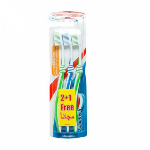Aquafresh Clean & Elastic, Medium Toothbrushes , 2 Pieces + 1 for Free