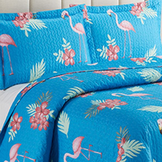 Nova home bed spread set, charlotte flamingo, blue color, king size
