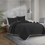 Nova home cross double face bedspread set, black and silver color, king size, 4 pieces