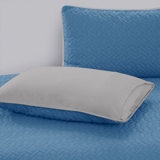 طقم مفرش سرير مزدوج الوجه كروس، باللون الأزرق والرمادي، مقاس مجوز, 4 قطع من نوفا هوم