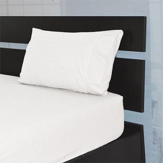 طقم شرشف سرير, بولي قطن, باللون الأبيض, حجم مجوز, 4 قطع من كانون