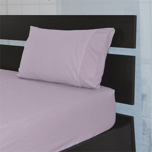 Cannon dots and stripes bed sheet set, lilac color, queen size, 4 pieces