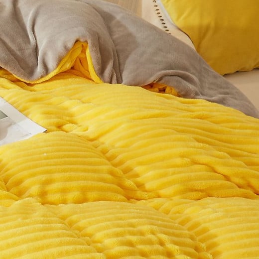 Nova home campo cordroy flannel winter duvet cover set - king/super king  - yellow  4 pcs