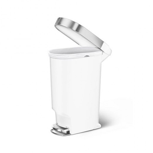 Simplehuman slim plastic pedal trash bin with liner rim, white color, 40 liter