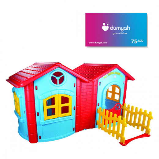 بيت اللعب للأطفال, باللون الأزرق, 168 × 220 × 131 سم من بيلسان + استرداد نقدي بقيمة 75 دينار من دمية