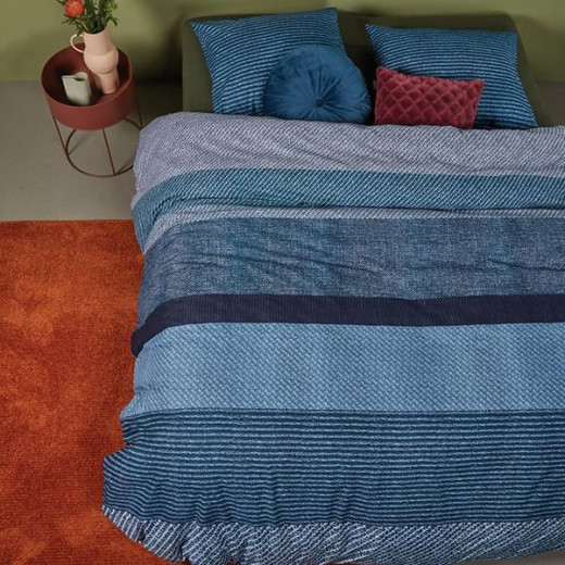 غطاء لحاف من الكتان الناعم ، قطعتين ، باللون الازرق,  تصميم جاكو مزدوج الجحم من بيدنج هاوس