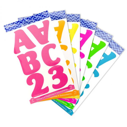 Bazic Alphabet & Numbers Stickers, Fluorescent Color , 72pack