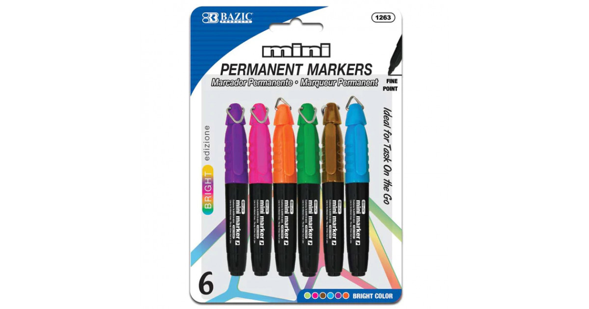BAZIC Fancy Colors Mini Fine Point Permanent Markers w/ Cap Clip (5/Pack)  Bazic Products