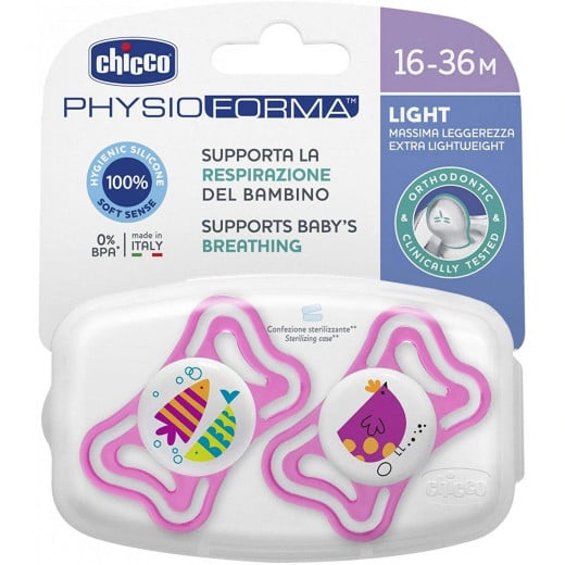 Chicco Physio Light Silicone Pacifier, Pink, 16-36 Months, 2 Pieces