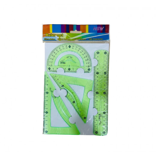 Plastic Ruler Set, Green Color, 20 Cm, 4 Pieces