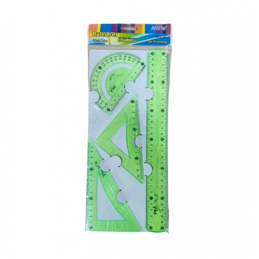 Plastic Ruler Set Transparent, Green Color, 30 Cm, 4 Pieces