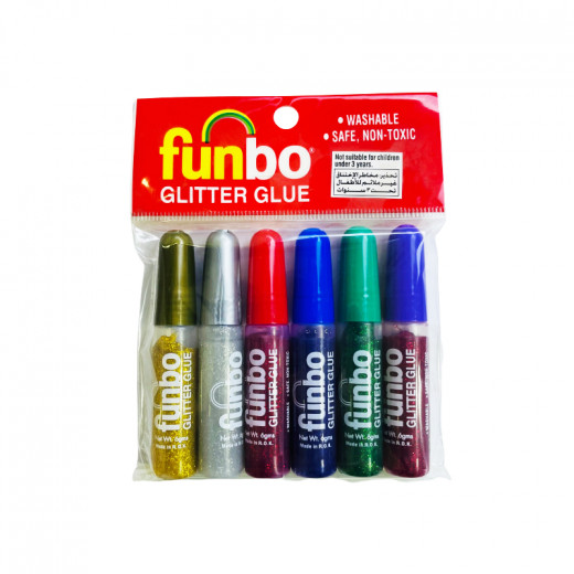 Funbo Glitter Glue Light Colors, 6 Pieces