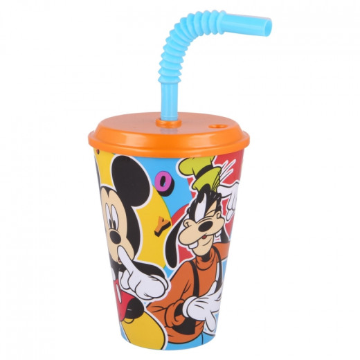 Cup With Tumbler Straw, Mickey Mouse Design, 430 Ml