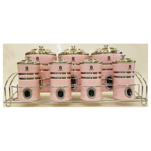 Big Bang Metal Spice Set with Stand, Pink Color, 7 Pieces