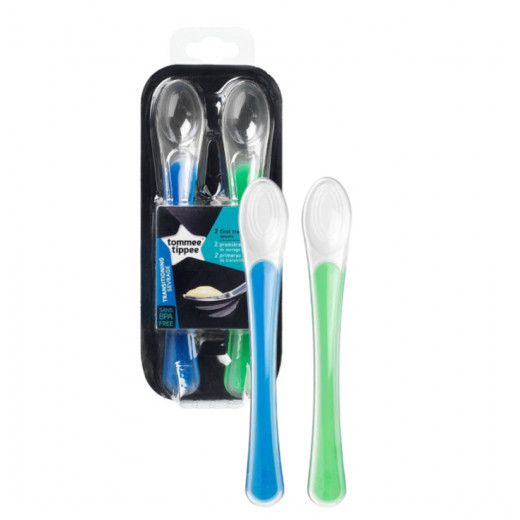 Tommee Tippee 1st Easy Weaning Spoon X2, (Blue/Green)