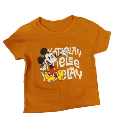 Short Sleeves T-shirt with Mickey Design, Orange Color